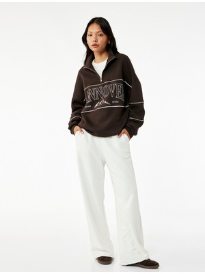 Koton Oversize Uzun Kollu Fermuarlı Yaka Şardonlu Sweatshirt