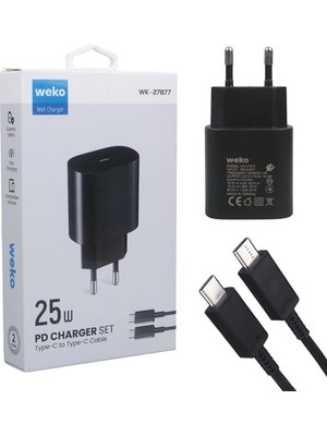 Weko WK-27877 NOTE10 Siyah 25 Watt Şarj Başlık Adaptörü + Type-C To Type-C Kablo