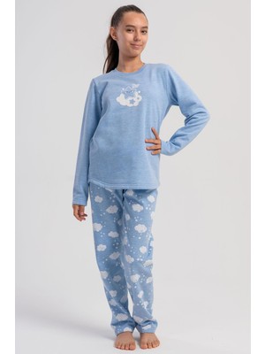 Vienetta Kız Çocuk Mavi Renk Uzun Kollu Bisiklet Yaka Pijama Takımı C9T8N0305