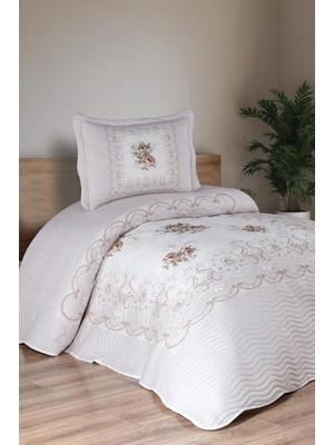 Çeyiz Diyarı Nerea Baskılı Kapitoneli Tek Kişilik Yatak Örtüsü Açık Kahve