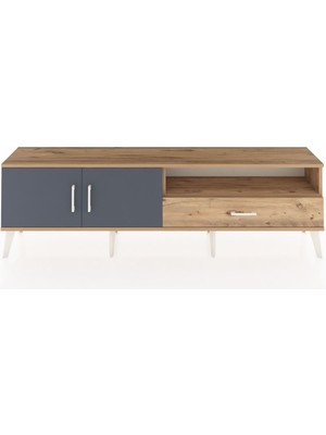 Dienni Arges Tv Ünitesi 2 Raflı Tek Çekmeceli 2 Kapaklı 176X30X51 Çam-Antrasit/çam