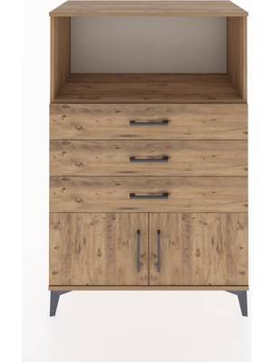 Dienni Hyperion Dolap Tek Raflı 3 Çekmeceli 2 Kapaklı 88X44X134 Çam-Çam