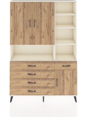 Dienni Arges Dolap 8 Raflı 5 Çekmeceli 3 Kapaklı 132X30X195 Aytaşı-Çam/çam