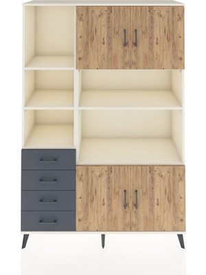 Dienni Hyperion Dolap 8 Raflı 4 Çekmeceli 4 Kapaklı 132X44X195 Aytaşı-Çam/antrasit