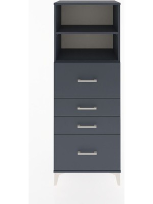 Dienni Hyperion Dolap 2 Raflı 4 Çekmeceli 60X44X163 Antrasit-Antrasit