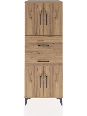 Dienni Hyperion Dolap 3 Raflı 2 Çekmeceli 4 Kapaklı 60X44X163 Çam-Çam