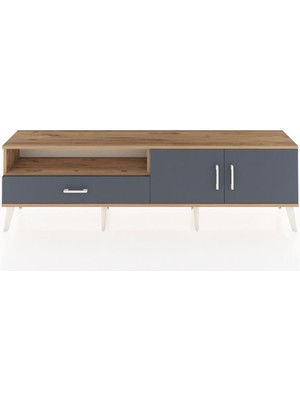 Dienni Arges Tv Ünitesi 2 Raflı Tek Çekmeceli 2 Kapaklı 176X30X51 Çam-Antrasit/antrasit