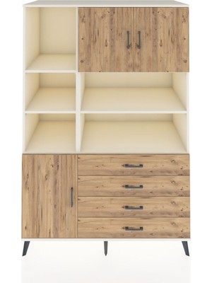 Dienni Kronos Dolap 8 Raflı 4 Çekmeceli 3 Kapaklı 132X59X195 Aytaşı-Çam/çam