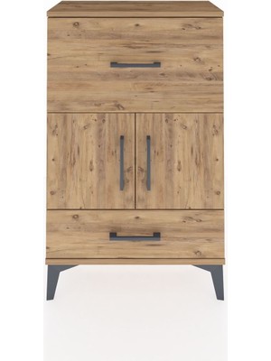 Dienni Arges Komodin Tek Raflı 2 Çekmeceli 2 Kapaklı 60X30X96 Çam-Çam