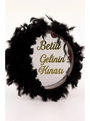 Evsay Isme Özel Kına Gelin Tefi Deri Tef Vurmalı Çalgı Def Kına Defi Otrişli Şeffaf Pvcli Pleksi Isimli Siyah