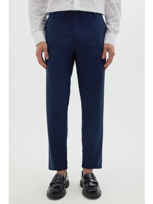 Tudors Erkek Slim Fit Dar Kesim Esnek Yan Cepli Bilek Boy Canvas Kesim Lacivert Pantolon