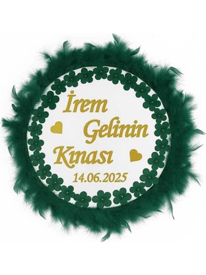 Evsay Isme Özelotriş Süslü Pleksi Yazılı Aplikli Deri Tef Kına Gecesi Gelin Tefi 30CM Vurmalı Müzik Aleti Zümrüt Yeşi̇li̇