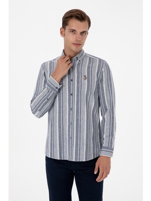 U.S. Polo Assn. Erkek Lacivert Uzun Kollu Çizgili Gömlek 50316565-VR033