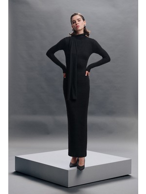 Vatkalı Şal Yaka Maxi Elbise - Exclusive Collection