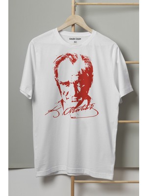 Kendim Seçtim Unisex Beyaz Tişört Mustafa Kemal Atatürk 29 Ekim Cumhuriyet 19 Mayıs Baskılı T-Shirt Regular Fit