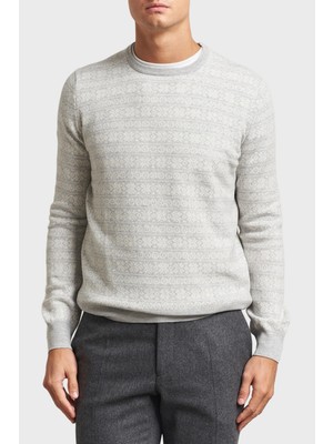 Gran Sasso Desenli Yün ve Kaşmir Karışımlı Slim Fit Bisiklet Yaka Kazak Erkek Kazak 58124 19655 044