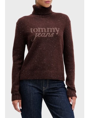 Tommy Jeans Yün Karışımlı Relaxed Fit Balıkçı Yaka Logolu Kazak Bayan Kazak DW0DW21687 Gs7