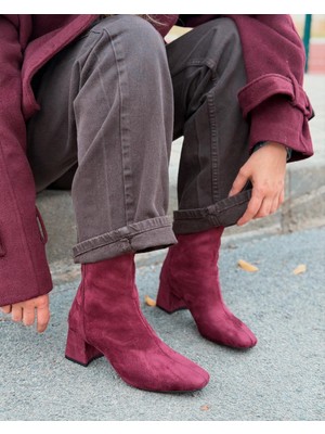 I Love Shoes Jornel Kadın Topuklu Streç Bot Bordo Süet