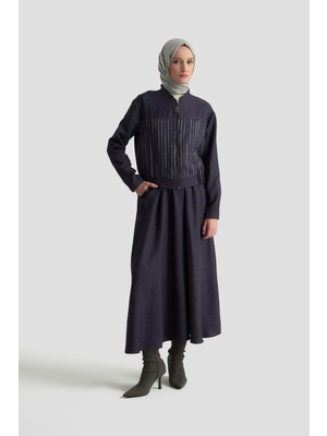 Armine Trend Dokuma Çizgi Payet Garnili Etekli İkili Takım Lacivert 25KT663