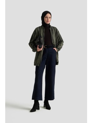 Armine Trend Kendinden Desenli Parlak Ceket Siyah 25KT538