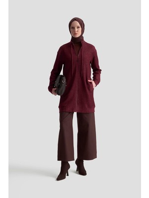 Armine Trend Kuşgözü Detaylı Fitilli Simli Cepli Ceket Vişne 25KT555