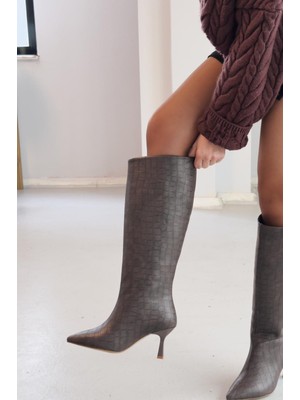 I Love Shoes Elric Kadın Topuklu Çizme Kahverengi Desenli