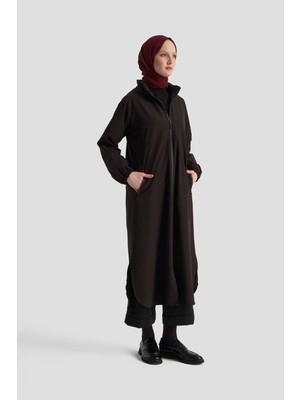 Armine Trend Marka Yazılı Fermuarlı Gizli Kapüşonlu Giyçık Siyah 25KT548