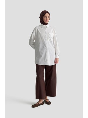 Armine Trend Gizli Düğmeli Kuşgözü Detaylı Gömlek Beyaz 25KT420