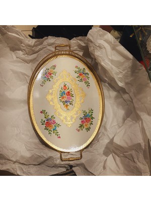 Genel Esterhomedecor Pirinç Çerçeveli Orijinal Italyan Gül Ağacı Tepsi 6 Kişilik Lm