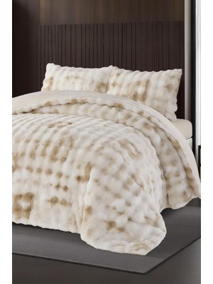 Çeyiz Diyarı Alvina Dama Tavşan Tüyü Çift Kişilik Yatak Örtüsü 220X240 cm Krem