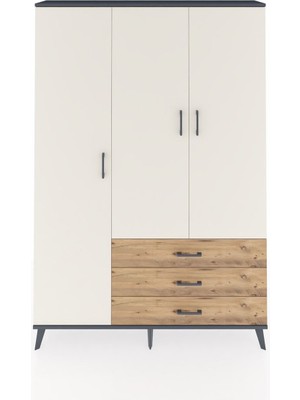 Dienni Arges Dolap 6 Raflı 3 Çekmeceli Tek Askılı 132X30X195 Antrasit-Aytaşı/çam