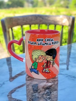 Cedric ve Chan Kalp Kulplu Sevgililer Günü Hediyelik Çay-Kahve Kupa Bardak- Hediye Ofis Kupası