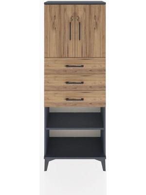 Dienni Arges Dolap 3 Raflı 3 Çekmeceli 2 Kapaklı 60X30X163 Antrasit-Çam