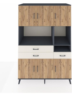 Dienni Kronos Dolap 9 Raflı 3 Çekmeceli 6 Kapaklı 132X59X195 Antrasit-Çam/aytaşı