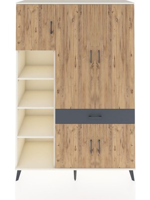 Dienni Hyperion Dolap 8 Raflı Tek Çekmeceli 5 Kapaklı 132X44X195 Aytaşı-Çam/antrasit
