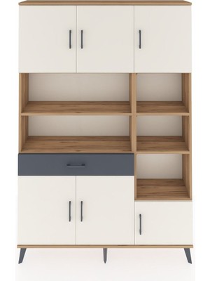 Dienni Arges Dolap 10 Raflı Tek Çekmeceli 6 Kapaklı 132X30X195 Çam-Aytaşı/antrasit