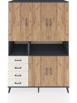 Dienni Kronos Dolap 7 Raflı 4 Çekmeceli 5 Kapaklı 132X59X195 Antrasit-Çam/aytaşı