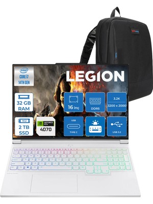 Lenovo Legion 7 16IRX9 Intel Core I7 14700HX 32GB Ddr5 2tb SSD Freedos RTX4070 8gb Gddr6 16 Inç 3.2k (3200X2000) IPS 430NITS 165Hz Taşınabilir Bilgisayar 83FD005KTRF15 + Zetta Çanta