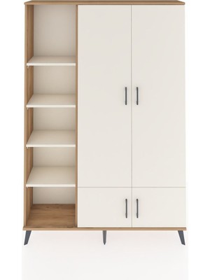 Dienni Arges Dolap 6 Raflı 4 Kapaklı Tek Askılı 132X30X195 Çam-Aytaşı/aytaşı