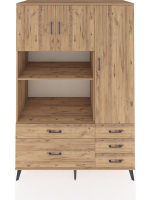 Dienni Kronos Dolap 7 Raflı 5 Çekmeceli 3 Kapaklı 132X59X195 Çam-Çam/çam