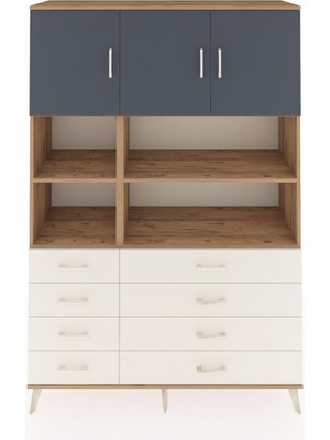 Dienni Hyperion Dolap 8 Raflı 8 Çekmeceli 3 Kapaklı 132X44X195 Çam-Antrasit/aytaşı
