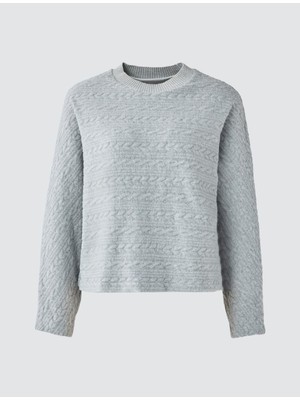 Jimmy Key Grı Saç Örgü Desenli Yumuşak Dokulu Örme Sweatshirt