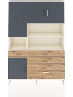 Dienni Arges Dolap 9 Raflı 4 Çekmeceli 4 Kapaklı 132X30X195 Aytaşı-Antrasit/çam