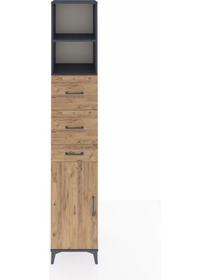 Dienni Hyperion Dolap 3 Raflı 3 Çekmeceli Tek Kapaklı 44X44X243 Antrasit-Çam