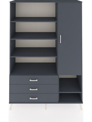 Dienni Hyperion Dolap 9 Raflı 3 Çekmeceli Tek Kapaklı  132X44X195 Antrasit-Antrasit/antrasit