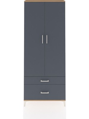 Dienni Arges Dolap 2 Raflı 2 Çekmeceli Tek Askılı 88X30X221 Çam-Antrasit