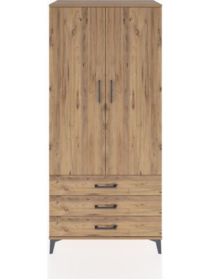 Dienni Hyperion Dolap 2 Raflı 3 Çekmeceli Tek Askılı 88X44X195 Çam-Çam