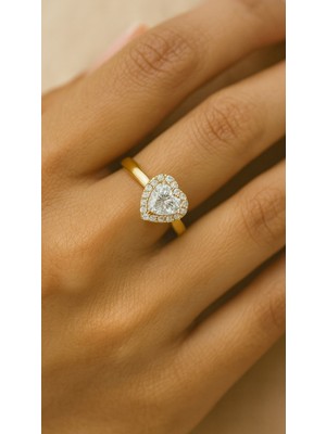 Kairos Jewelry 14 Ayar Altın Kalp Model Zirkon Taşlı Kadın Yüzük
