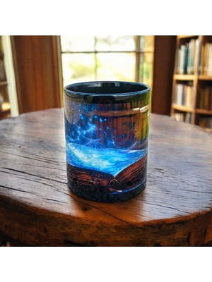 Kütüphane Kaliteli Porselen Tasarım Kupa - Hediyelik Kitap Siyah Kupa Bardak