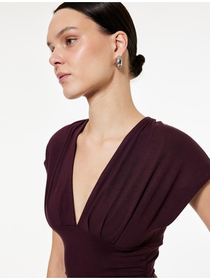 Koton Drapeli Sırt Dekolteli Bağlama Detaylı V Yaka Bluz